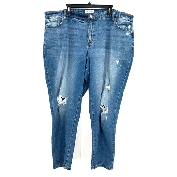 Lane Bryant Size 22 Jeans Blue Flex Waist Mid Rise Boyfriend Fit‎ Distressed Rip - Picture 1 of 5